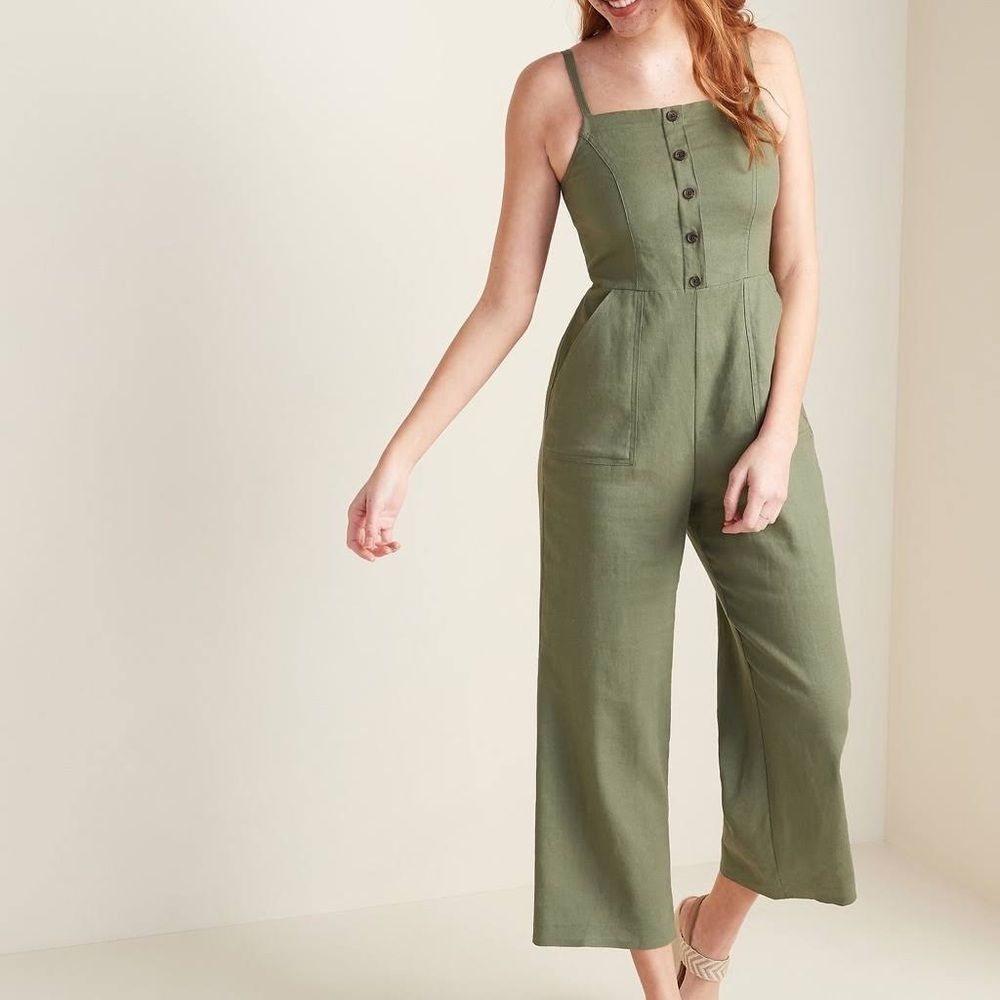 OLD NAVY Forest Green Linen Cami Jumpsuit